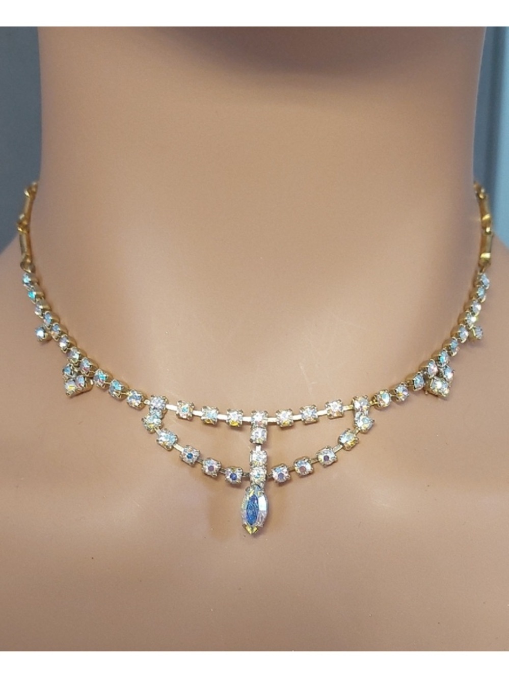 Vintage Gold Aurora Crystal Drop Choker Necklace